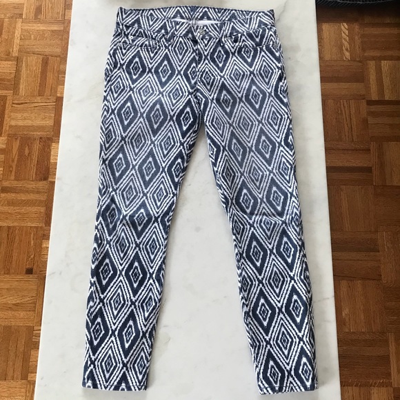 7 For All Mankind Blue White Print Cropped Skinny - Picture 2 of 8